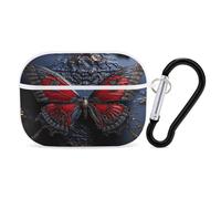 Red Butterfly Earbuds Organizer Shockproof Protective Airpods Pro Cover with Carabiner Clip Anti Fall Carrying Earphone Case Cover for Airpods Pro 2nd Generation White