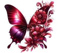 Red Butterfly Flower Wall Stickers, Floral Vinyl Decals | Colourful floral décor for bedrooms and living rooms
