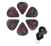 Red Butterfly Guitar Picks 6 Pack 3 Different Thickness Celluloid Guitar Plectrums with Guitar Pick Holder Personalized Guitar Pick for Acoustic Guitar, Electric Guitar, Bass, Ukulele
