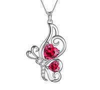 Red Butterfly Heart Necklace Women 925 Sterling Silver Animal Butterflies Ruby Birthstone July Created Ruby Pendant Crystal Wedding Birthday Jewelry DP0307R
