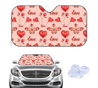 Red Butterfly Heart Windscreen Cover Sunshades, Frost Car Winter Windscreen Cover, Car Accessories Windshield for Ice and Snow Gifts for Men Wind Screen Protector Screen Suv Van (140× 70 cm)