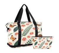 Red Butterfly Mushroom Waterproof Large Bag Carry On Shoulder Weekend Tote with Toiletry Bag for Trip