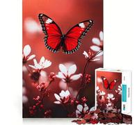 Red Butterfly on Flowers Jigsaw Puzzle 1000 Piece for Adults Mind Game Toy Peaceful Fun Neat Cut Art Collection Piece (50x75cm)