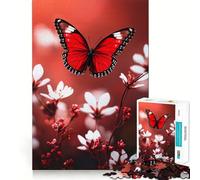 Red Butterfly on Flowers Jigsaw Puzzle for Adults 1000 Pieces Memory Boost Group Play Pattern Assembly Xmas Surprise (38x26cm)