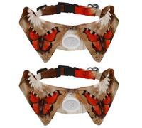 Red Butterfly White Daisy on Wooden Pattern 2 PCS Puppy Collars with Bowtie, Adjustable Tuxedo Lapel Cat Bow Tie, Elegant Pet Collar for Small Medium Dogs Cats