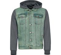 RED by EMP Denim Jacket with Sweat Sleeves and Hood Jeans Jacket blue grey L