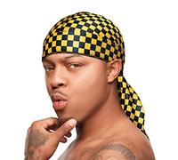 RED by Kiss Bow Wow X Power Wave Checker Silky Durag for Men Waves Silky Doo Rag (Yellow)