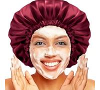 Red by Kiss Care Women's Reusable Double Layer Waterproof Adjustable Satin Lined Shower Cap for All Hair Styles