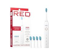 Red by Kiss Hypersonic Ultra Powerful Electric Toothbrush - 3 Cleaning Modes, Gum Care Protection, 75-Day Battery, USB-C Fast Charging, Waterproof IP67 with Extra Brush Head Set (White)