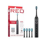 Red by Kiss Hypersonic Ultra Powerful Electric Toothbrush - 3 Cleaning Modes, Gum Care Protection, 75-Day Battery, USB-C Fast Charging, Waterproof IP67, with Extra Brush Head Set (Black)