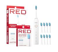 Red by Kiss Hypersonic Ultra Powerful Electric Toothbrush - 3 Cleaning Modes, Gum Care Protection, 75-Day Battery, USB-C Fast Charging, Waterproof IP67 with 4 Extra Brush Head Set (White)