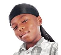 Red by Kiss Kids Sating Durags Powerwave Kids Durags Long Tail and Wide Strap Headwraps Beanies Black, Black, One Size