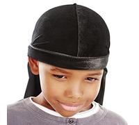 Red by Kiss Kids Velvet Durags Powerwave Kids Durags Long Tail and Wide Strap Headwraps Beanies, Black, One size