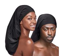 Red by Kiss Unisex Silky Spandex Loc Cap, Dreadlocks & Braids Cap, Shower Cap, Sleep Cap, Black (Super Jumbo)