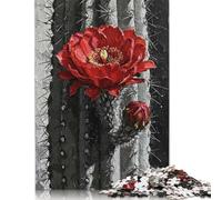 Red Cactus Flower Painting Puzzle for Adults And Teenagers 1000 Pieces Paper Puzzle for Adults And Teenager Home Educational Games DIY Toys 38x26cm/1000pcs