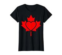 Red Canadian Maple Leaf an Integrated Heart Value Graphic T-Shirt, Women, Black, M