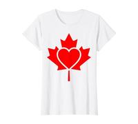 Red Canadian Maple Leaf an Integrated Heart Value Graphic T-Shirt, Women, White, S