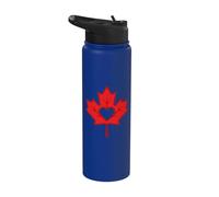 Red Canadian Maple Leaf Central Heart Cutout Stainless Steel Insulated Water Bottle