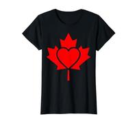 Red Canadian Maple Leaf Integrated Heart Value Graphic T-Shirt, Women, Black, S