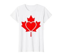 Red Canadian Maple Leaf Integrated Heart Value Graphic T-Shirt, Women, White, L