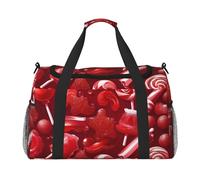 Red Candy Print Foldable Carry On Tote Large Capacity Hand Carry Bag for Airplane Weekend Getaways