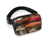 Red Cap Mushrooms Fanny Pack for Women Men Waist Bag Belt Bag Adjustable Casual Bag for Travel Sports Hiking, white, 7.9x5.1inches