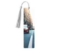 Red Car and Bicycle Wooden Bookmark Craft Hanging Tags Ornaments Rectangular Bookmarks with Holes and Ropes