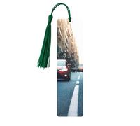 Red Car and Bicycle Wooden Bookmark Craft Hanging Tags Ornaments Rectangular Bookmarks with Holes and Ropes
