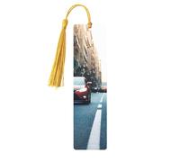 Red Car and Bicycle Wooden Bookmark Craft Hanging Tags Ornaments Rectangular Bookmarks with Holes and Ropes