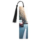Red Car and Bicycle Wooden Bookmark Craft Hanging Tags Ornaments Rectangular Bookmarks with Holes and Ropes