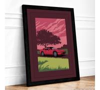 Red Car at Dusk Modern Framed Wall Art Print A2 (59.4×42cm) Black, Wall Decor for Living Room, Bedroom, Office & Home, Ready to Hang, Art Gift