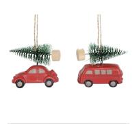 Red Car Bauble with Tree, Camper Bauble, Beetle Campervan Bauble, Fun Christmas Tree Decoration, Novelty Red Car Bauble, Kitsch Christmas Tree Decorations, Camping Gift, (Campervan)