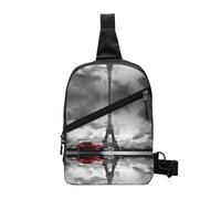 Red Car in Front of The Eiffel Tower Foldable Sport Sling Bag,Lightweight Crossbody Chest Pack with Multiple Pockets,Water-Resistant Polyester Fabric,Compact Travel Daypack