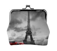 Red car in Front of the Eiffel Tower Print Women's Mini Coin Purse Leather Wallet Pouch for Daily Use and Gifts 1PCS