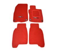 Red Car Mats suitable for the Honda Civic FN2 | 2007 - 2012 |Type R Logos X2 | red trim | Civic car mats | red Carpet | Type R | FN2 |Heel Pad | Floor locators | 4 Pc Floor Mat set