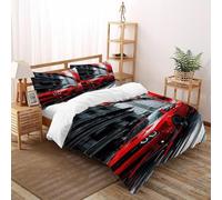 Red Car Splashes Bedding Set 3D Design Sports Theme Duvet Cover Set Microfiber Quilt Cover Suitable for Family,couple,children with Pillow Double（200x200cm）