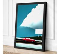Red Car Under Storm Canvas Wall Art Print 18x12 Inch