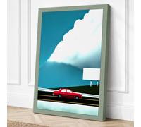 Red Car Under Storm Canvas Wall Art Print 18x12 Inch