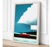Red Car Under Storm Canvas Wall Art Print 24x16 Inch