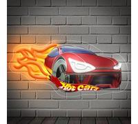 Red Car UV Print LED Neon Sign Acrylic Light Up Art Wall Decor for Man Cave Garage Bar Stores Bedroom Room Decorations Party Home Holiday USB Powered