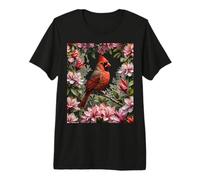 Red Cardinal Amongst Pink Rhododendrons Premium T-Shirt
