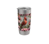 Red Cardinal Amongst Pink Rhododendrons Stainless Steel Insulated Tumbler