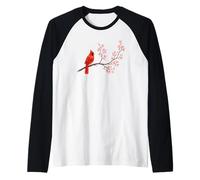 Red Cardinal Bird Cherry Blossom Nature Aesthetic Design Raglan Baseball Tee