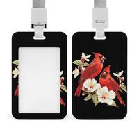 Red Cardinal Bird Flower Card Holder Cute ID Badge Holders Card Protector for Office Work Women Men