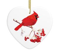 Red Cardinal Bird on Mountain Ash Branch Christmas Ornaments Personalized Heart Porcelain Ornament Ceramic Decorations Christmas Tree Hanging Ornaments Xmas Navidad Gifts for Home Decor