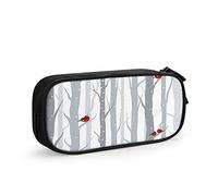 Red Cardinal Bird On The Birch Large Capacity Pen Pencil Case Animal Winter Trees Branch Forest Snow Nature Simple Stationery Bag Holder for School Office Student Girls Boys