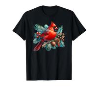 Red Cardinal Bird Pinecone Berry Winter Nature Value Graphic T-Shirt, Men, Black, S