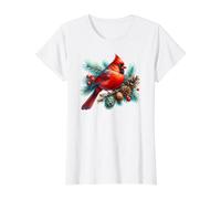 Red Cardinal Bird Pinecone Berry Winter Nature Value Graphic T-Shirt, Women, White, L