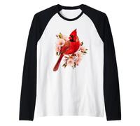 Red Cardinal Bird Pink Blossom Nature Design Raglan Baseball Tee