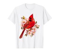 Red Cardinal Bird Pink Blossom Nature Design T-Shirt